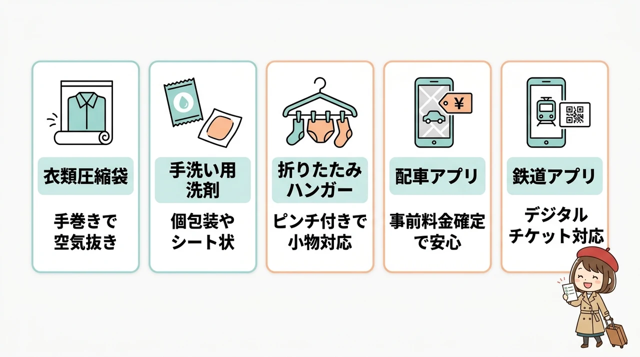 荷物を最小限にする洗濯グッズと便利アプリ