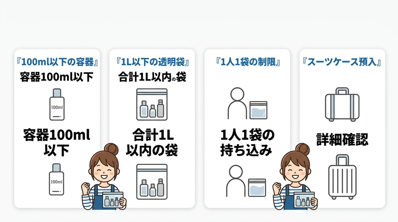 海外旅行の持ち物で液体の機内制限を解説