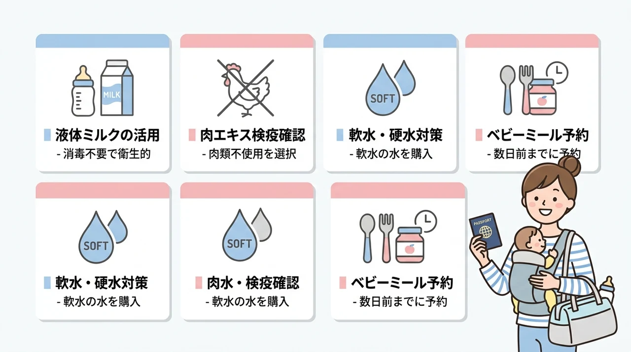 離乳食やミルクの持ち込みと現地の水対策
