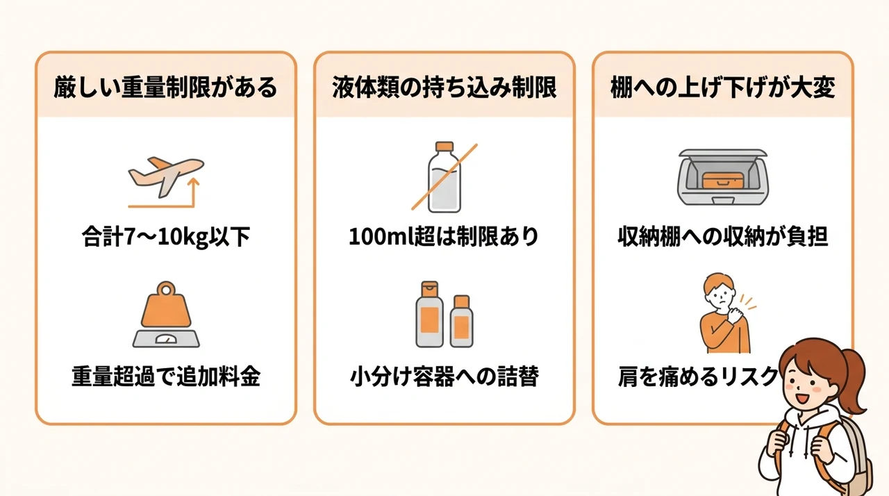 機内持ち込みバックのデメリット