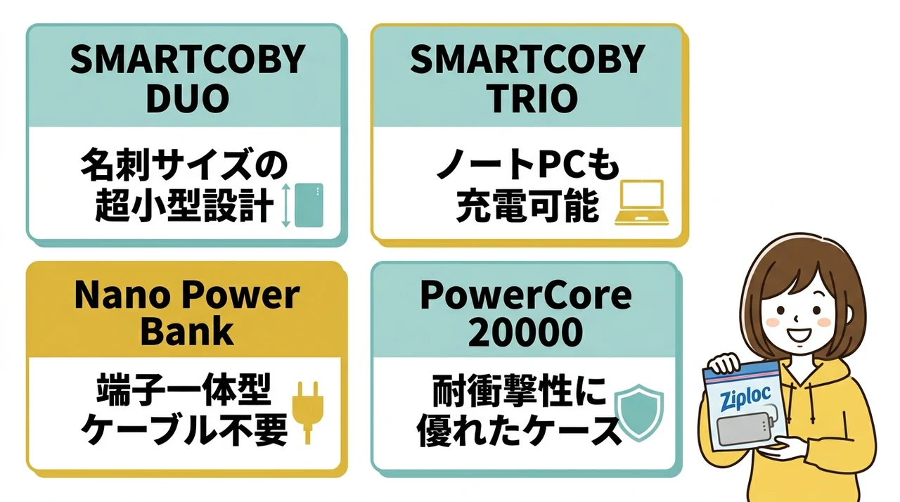 持ち込みに適した最新モバイルバッテリー4選